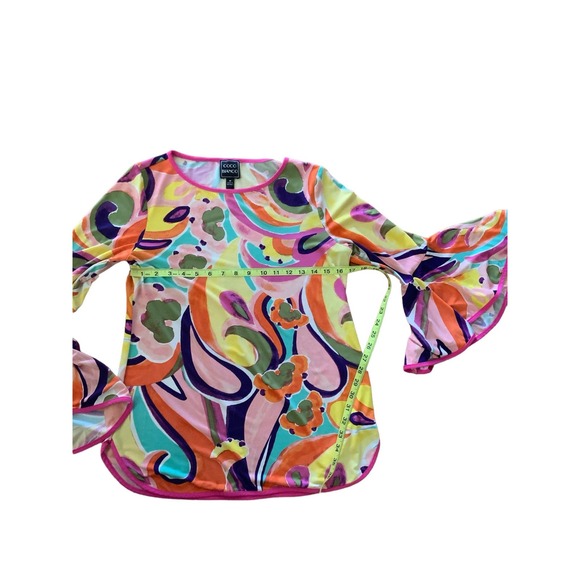 Coco Bianco abstract, hippie, groovy, long sleeve bell blouse #1368 - Picture 5 of 8